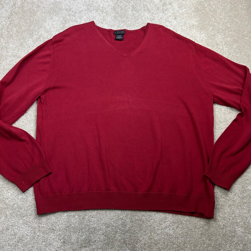 J. Ferrar Solid V-Neck Sweater XXL Red Cotton Modern Fit Preppy Dark Academia
